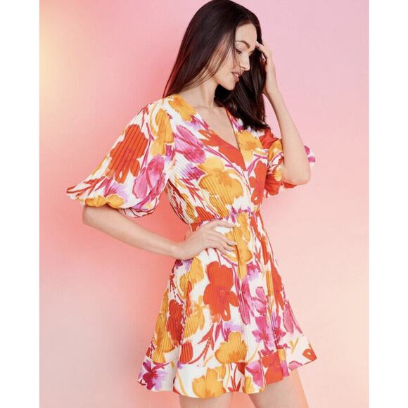 MILLY •0• Elle Paper Peony Pleated Print Mini Cocktail Party Dress NWOT $450